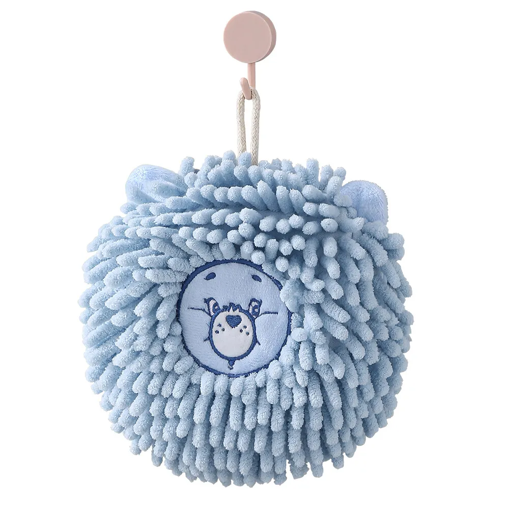 Cartoon Animal Chenille Hanging Towel Ball – Extra Thick Absorbent Hand Towel with Loop, Soft Fluffy Kitchen & Bathroom Washcloth, Cute Decorative Drying Cloth for Home Use